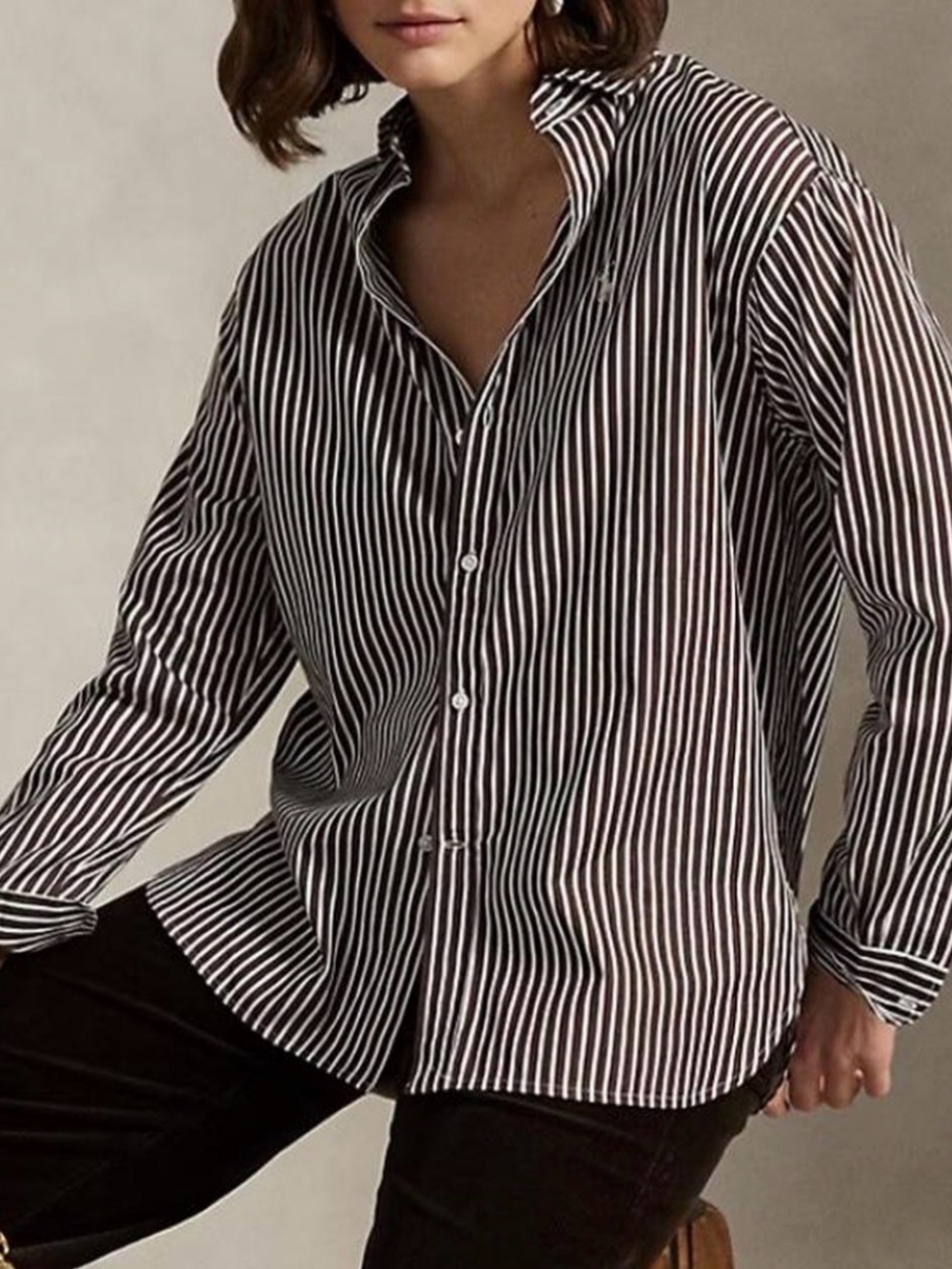 Ralph Lauren Brown & White Vertical Stripe Button-Down Shirt